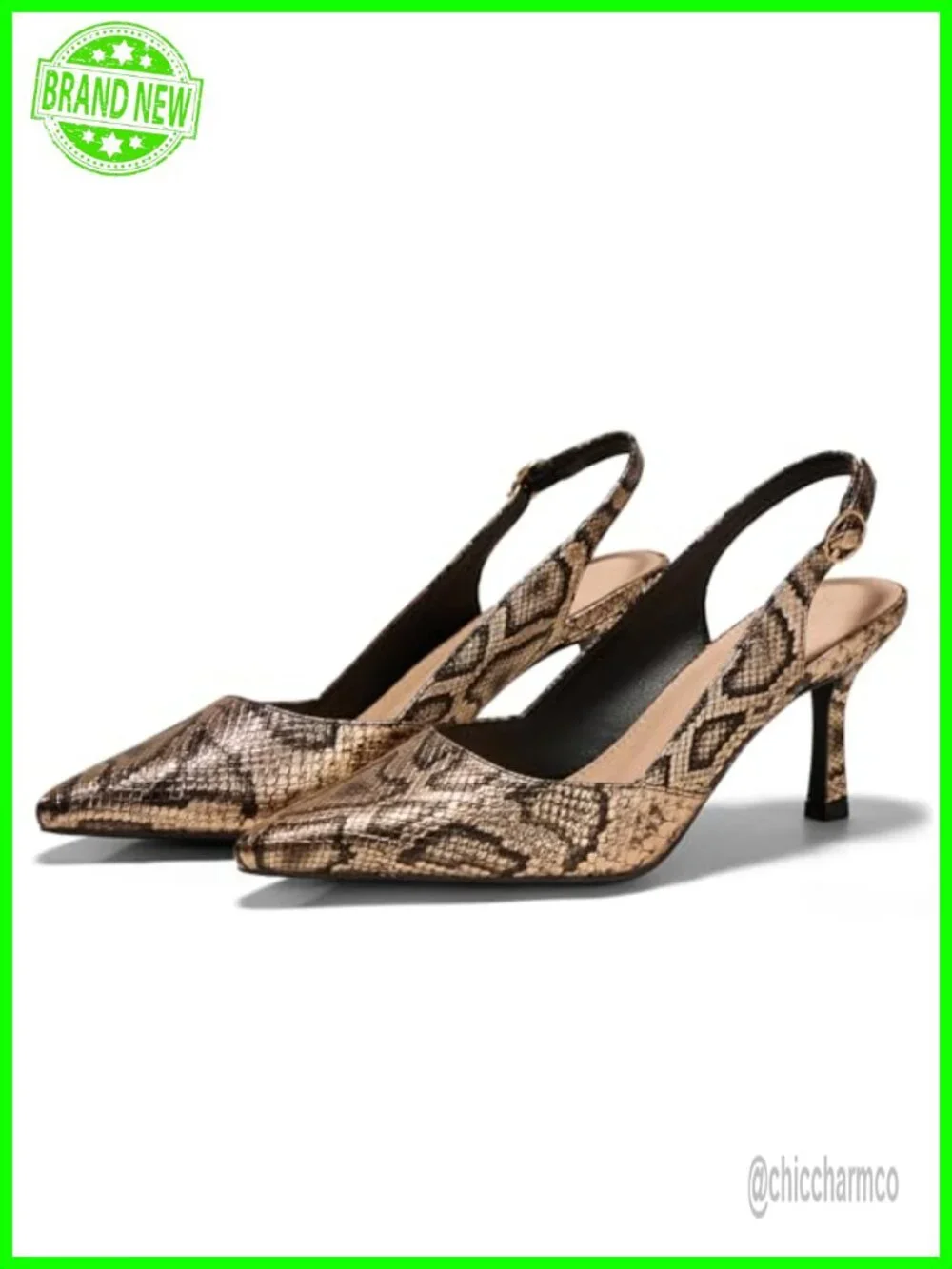 Women's Slingback Kitten Heels Closed Pointed Toe Pumps Dress Shoes Faux Leather